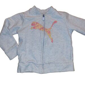 Puma Girls 18 mo Warm Up Jacket Sweater Zip Front Logo Graphic Print Grey Pink